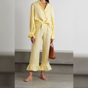 SLEEPER Rumba Ruffled Linen Shirt and Pants Set